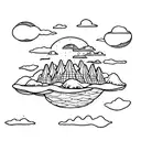 A rock band performing on a floating island in the sky tattoo design idea