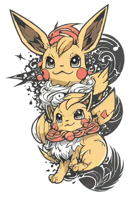 pikatchu eevee pokemon tattoo design idea