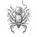 A technician repairing a scorpion-shaped robot tattoo design idea