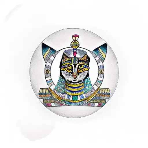egyptian cat in centre, egyptian symbols around tattoo design idea