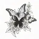 Butterflies and flowers in a gothic setting tattoo design idea