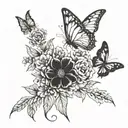 Butterflies and flowers in a gothic setting tattoo design idea