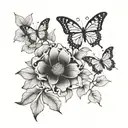 Butterflies and flowers in a gothic setting tattoo design idea