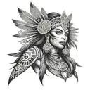 An Aztec princess with gothic elements tattoo design idea