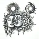 moon, star and sun sisters tattoo design idea