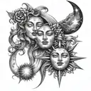 moon, star and sun sisters tattoo design idea