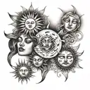 moon, star and sun sisters tattoo design idea