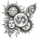 moon, star and sun sisters tattoo design idea