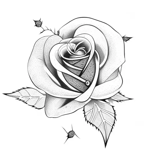 small rose with leaves and thorns tattoo design idea