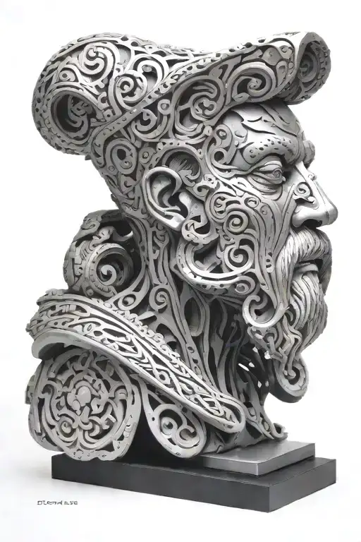 Modern bust - "Silence" - Cast iron sculpture tattoo design idea