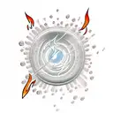 A comic book speech bubble with flames and water droplets tattoo design idea