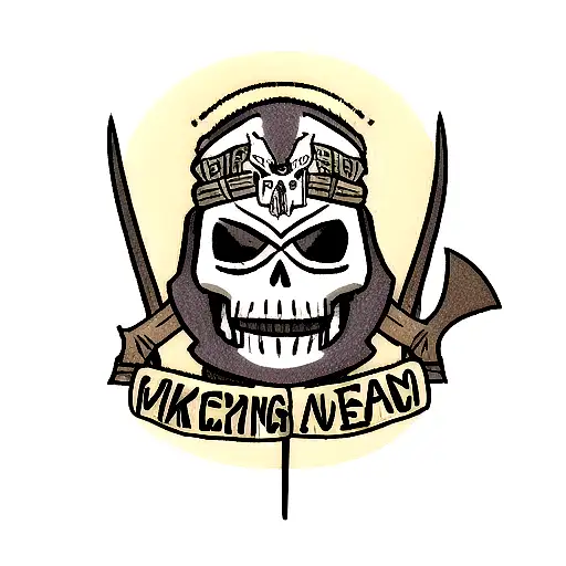 Viking Skull with axes and crows tattoo design idea