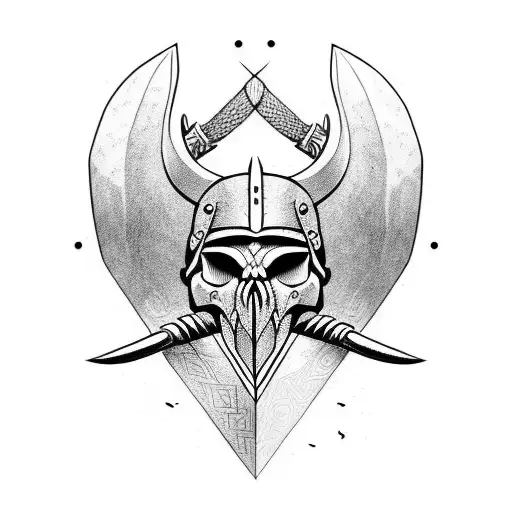 Viking Skull with axes and crows tattoo design idea
