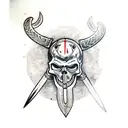 Viking Skull with axes and crows tattoo design idea