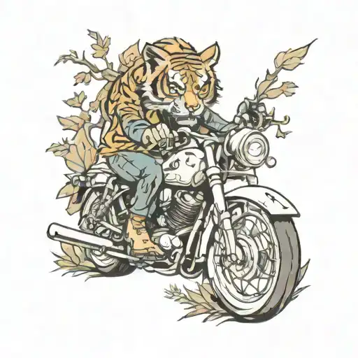 skull motorcycle forest girl tiger tattoo design idea