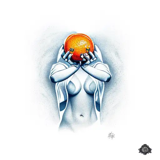 Oshun holding an orange dripping with honey  tattoo design idea