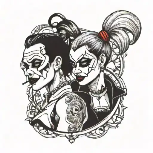 harley quinn and joker filler sleeve tattoo tattoo design idea