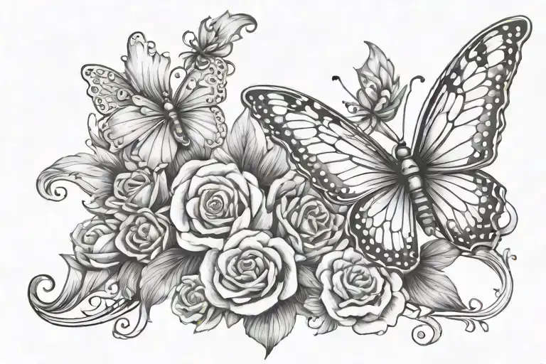 the name lynn marie with angel wings a butterfly and a flower tattoo design idea