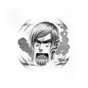 Kid Armin Arlert with Colossal titan behin him tattoo design idea