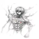Kid Armin Arlert with Colossal titan behin him tattoo design idea