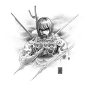 Kid Armin Arlert with Colossal titan behin him tattoo design idea