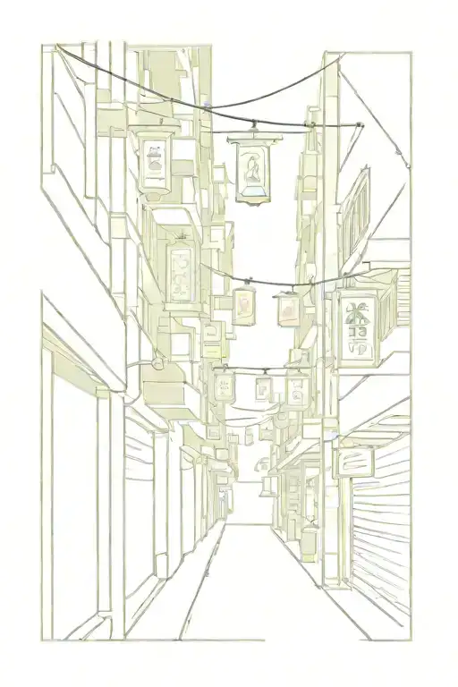 Hong Kong street with hanging neon signs. Cropped to a vertical frame tattoo design idea