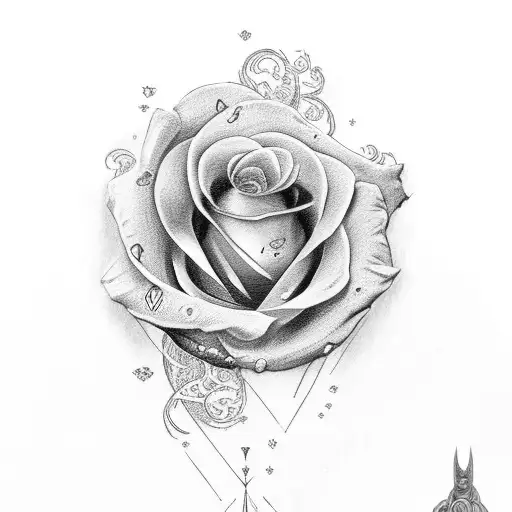 Roman numerals with rose tattoo design idea