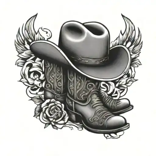 Cowboy boots and hat  tattoo design idea