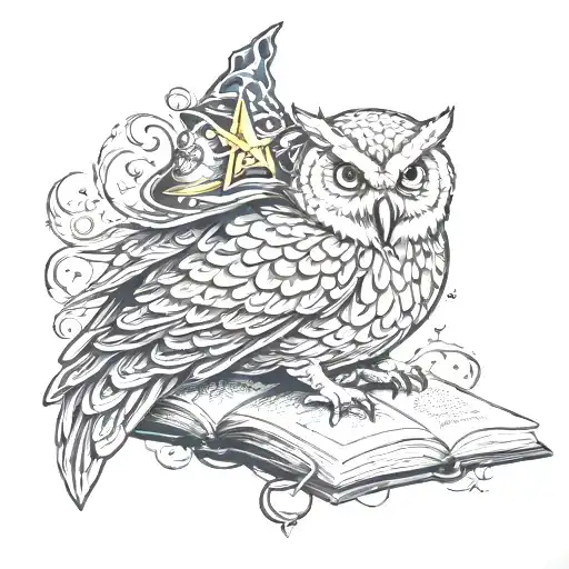 owl wizard spellbook tattoo design idea