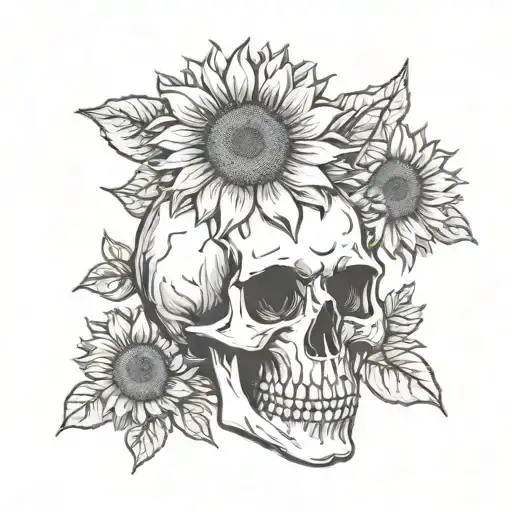 sunflower skull tattoo design idea