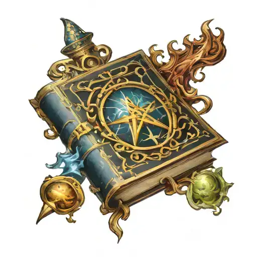 wizard spellbook tattoo design idea