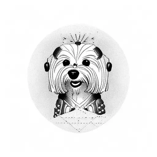 A dotwork tattoo of a Maltese dog print, with the letter J incorporated in a subtle and creative way tattoo design idea