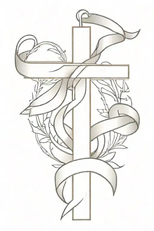 cross with banner ribbon across tattoo design idea