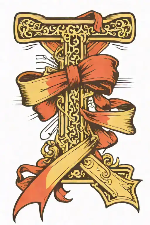cross with ribbon wrapping tattoo design idea