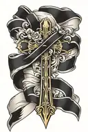 cross with banner ribbon across front tattoo design idea