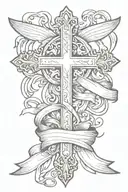 cross with banner ribbon across tattoo design idea