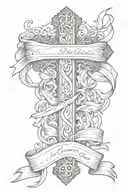 cross with banner ribbon across tattoo design idea