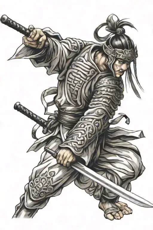 korea Taekwondo Warrior sword tattoo design idea