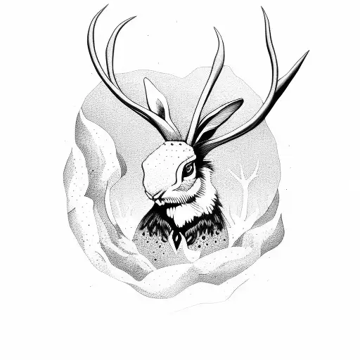 jackalope with swallow birds tattoo design idea