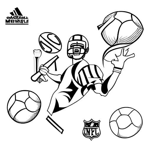 A football-themed sleeve tattoo featuring iconic moments and symbols from the sport tattoo design idea