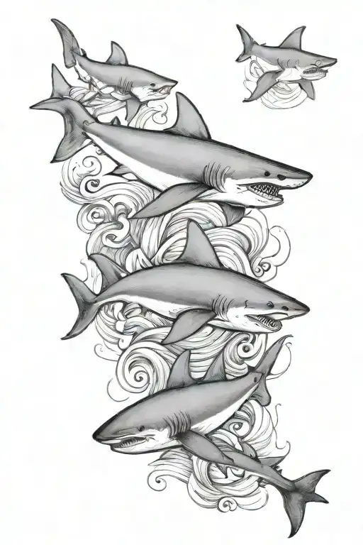 dainty shark swimming together spine tattoo tattoo design idea