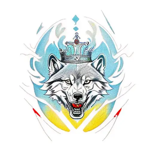 crown strength water soul wolf tattoo design idea