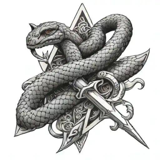 Snake around a Dagger wrapped tattoo design idea