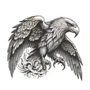 A majestic eagle with flames engulfing its wings, while a scorpion crawls at its feet tattoo design idea