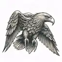 A majestic eagle with flames engulfing its wings, while a scorpion crawls at its feet tattoo design idea