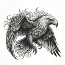 A majestic eagle with flames engulfing its wings, while a scorpion crawls at its feet tattoo design idea