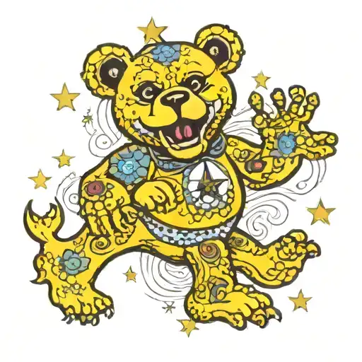 yellow Star grateful dead dancing bear tattoo design idea