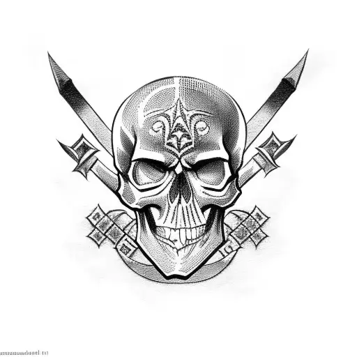 skull with crossed swords tattoo design idea