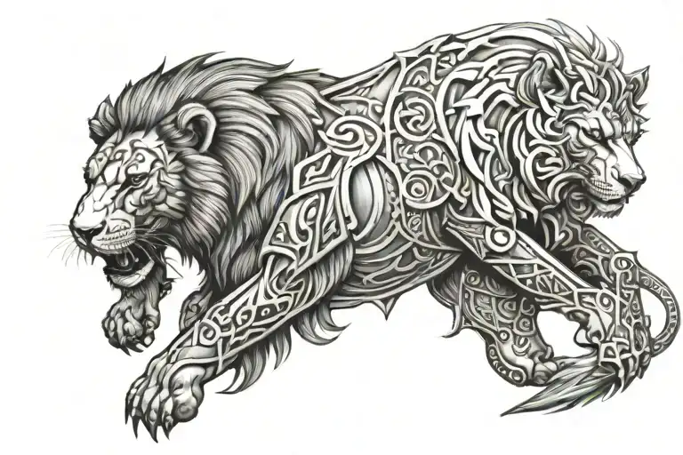 lion and bear armour tattoo design idea
