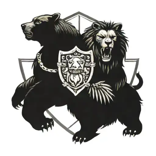 bear and lion on a medieval shield of armor tattoo tattoo design idea